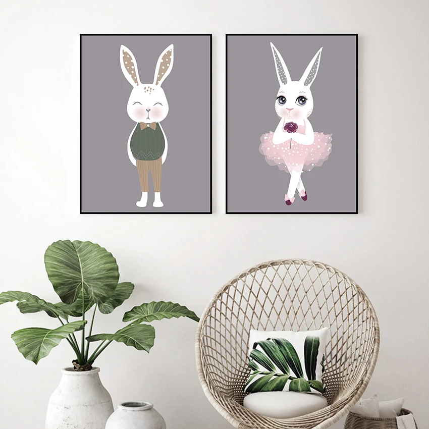 ASAPFOR Принцесса кролик Холст Живопись стены Искусство печать и постеры Kawaii Кролик