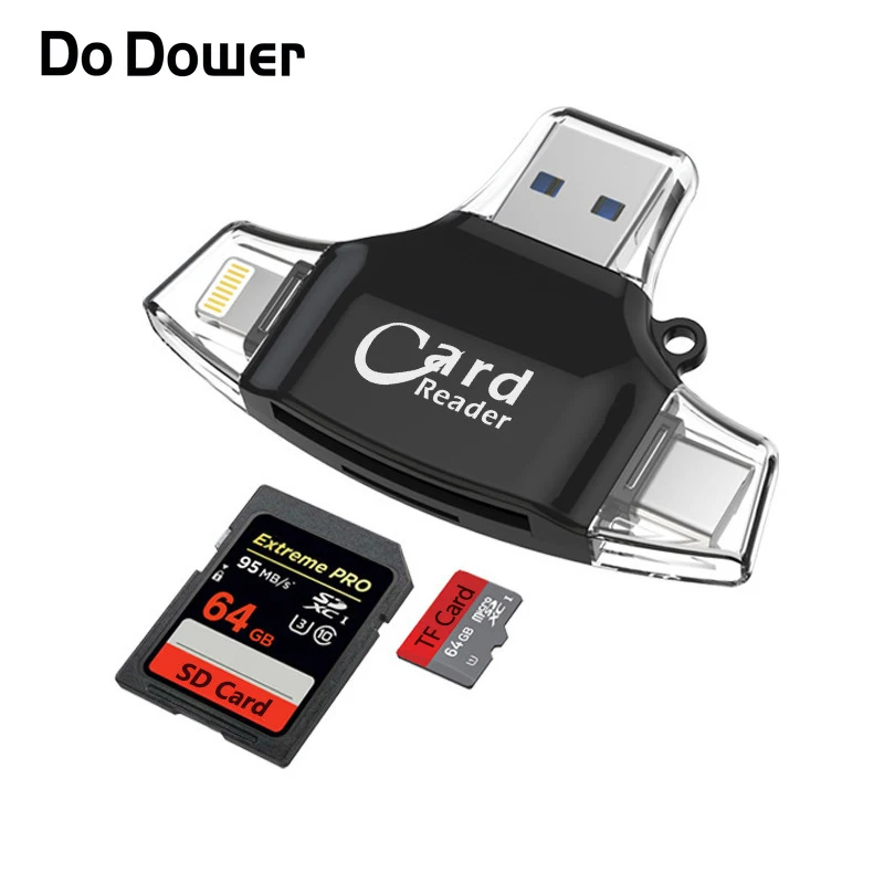 Do Dower Lightning Type C Micro SD кардридер 4в1 OTG флэш карта памяти для iPhone iPad Samsung MacBook адаптер