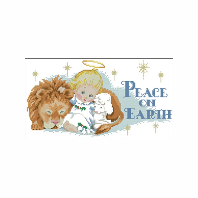 

peace on earth baby Lion and sheep 11CT accurate printed cloth Home Decoration DIY Embroidery Art angel cross stitch kits child
