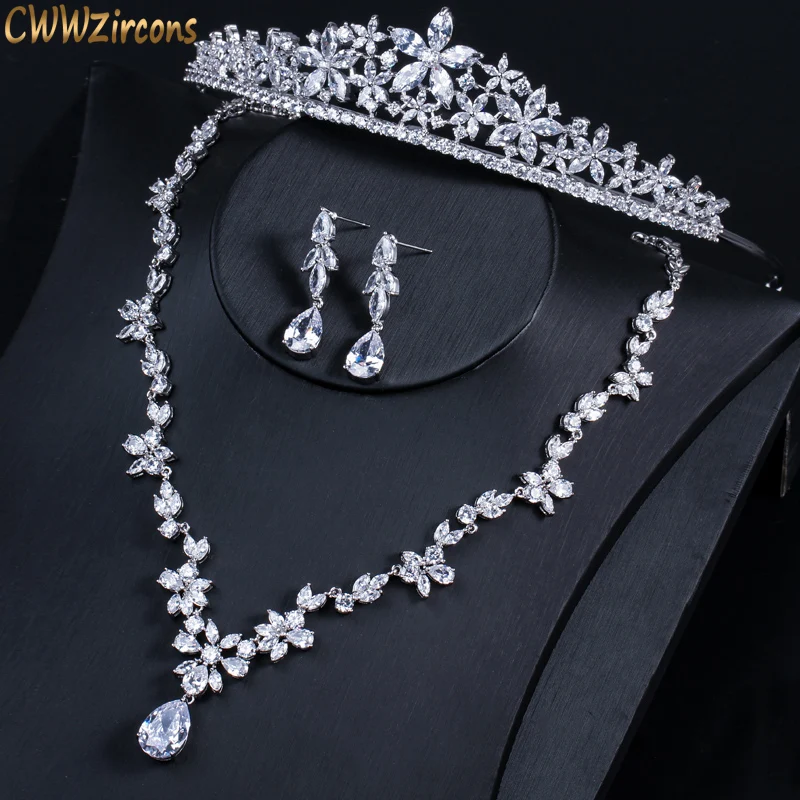 CWWZircons роскошный кубический цирконий корона для невесты набор с тиарой Высокое качество кубический цирконий лента для волос ювелирные изделия для невест T311