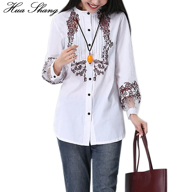 Женская хлопковая рубашка с цветочной вышивкой белая элегантная прозрачная