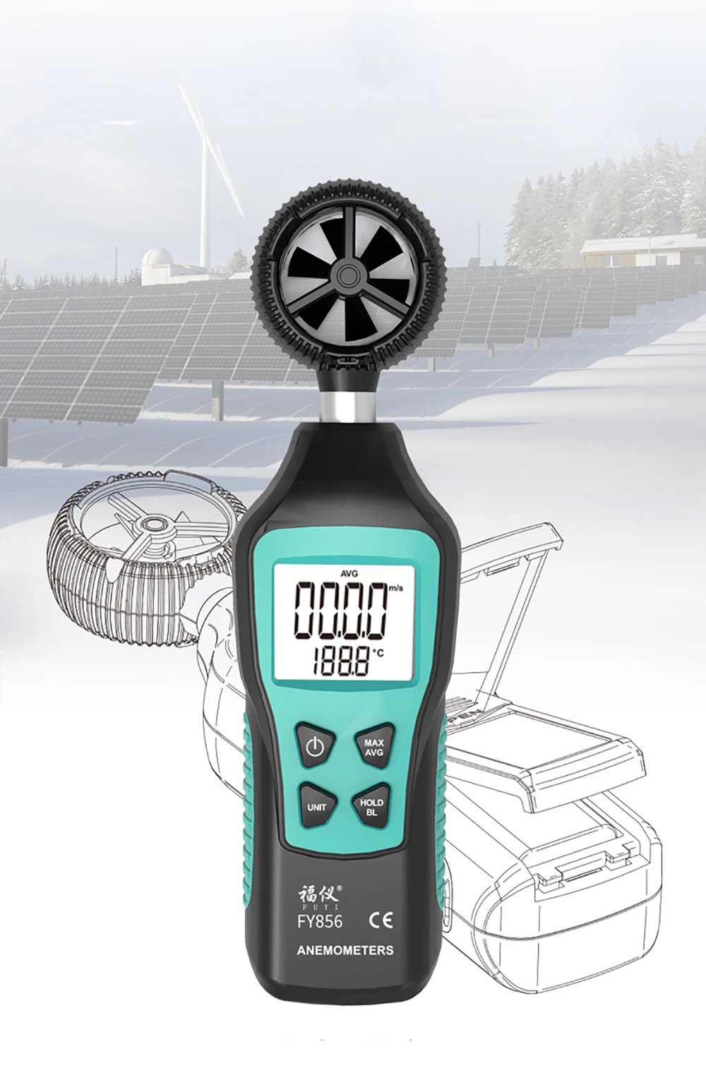 Цифровой анемометр измеритель скорости ветра 10 ~ 60C тестер температуры Anemometro с ЖК