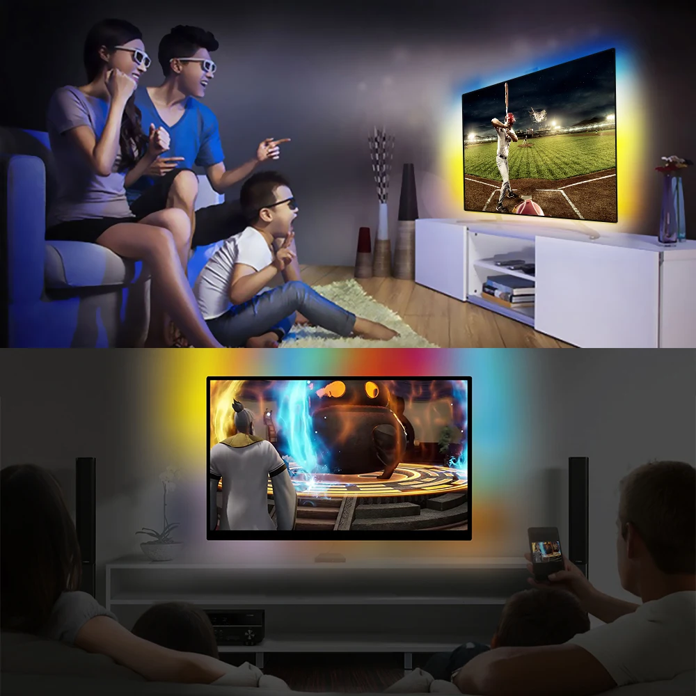 5 В USB Ambilight мощная светодиодная лента WS2812B RGB 5050 SMD HD ТВ Настольный ПК экран подсветка смещенное освещение 1 м 2 м 3 м 4 м 5 м комплект