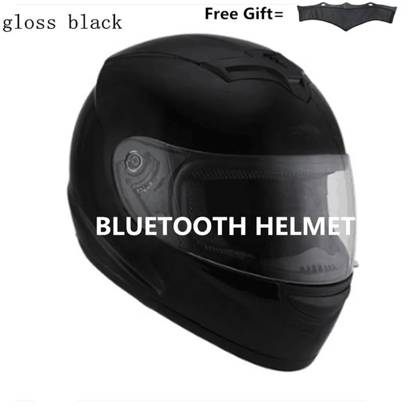 Унисекс-взрослый анфас стиль Bluetooth интегрированный мотоциклетный шлем с графикой(матовый черный, маленький - Цвет: Gloss black