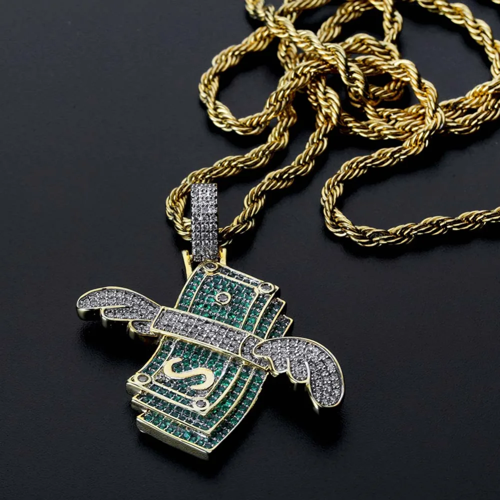 JINAO Новые деньги кубический циркон Iced Out цепи летающие наличные хип хоп ювелирные изделия кулон ожерелье s для мужчин женщин Подарки