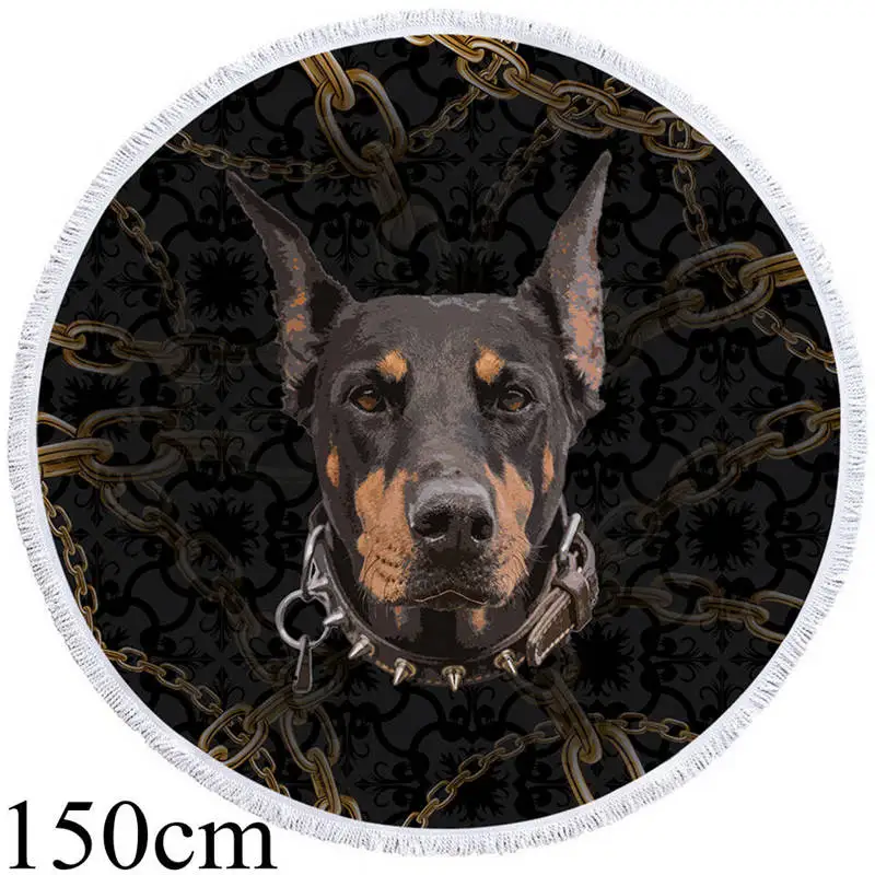 001 Towel 150cm BeddingOutlet Doberman большое круглое пляжное полотенце 3D принт микрофибра банное полотенце сумка одеяло животное собака коврик для пикника drap de plage - Цвет: 001 Towel 150cm