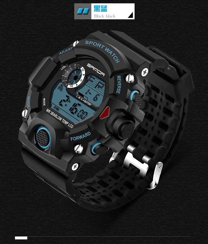 Синий SANDA спортивные часы мужские часы водонепроницаемые светодиодный цифровые часы мужские часы Relogio Masculino Erkek Kol Saati 326 мужские часы - Цвет: Синий