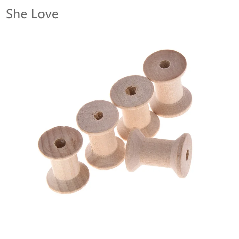 Она любит 5 шт. Винтаж стиль пустой деревянный катушки для Вышивание ленты шпагат