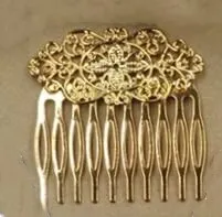 gold 55x60 мм 10 зубьев волос боковая расческа филигранные Цветочные латунные пустые заколки-пряжки для волос DIY аксессуары головных украшений Базовая установка заколки - Окраска металла: gold