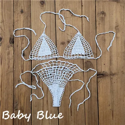 baby blue Кроше ручной работы Микро Бикини стринги Стринги пляжные микро Купальники сексуальное нижнее белье наборы 13 цветов - Цвет: baby blue