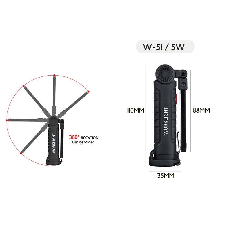 5W 400LM USB перезаряжаемый портативный прожектор 10 Вт 5 Вт рабочие огни с магнитным крючком складной 5 режимов высокой яркости COB 800LM 400LM - Испускаемый цвет: 5W 400LM