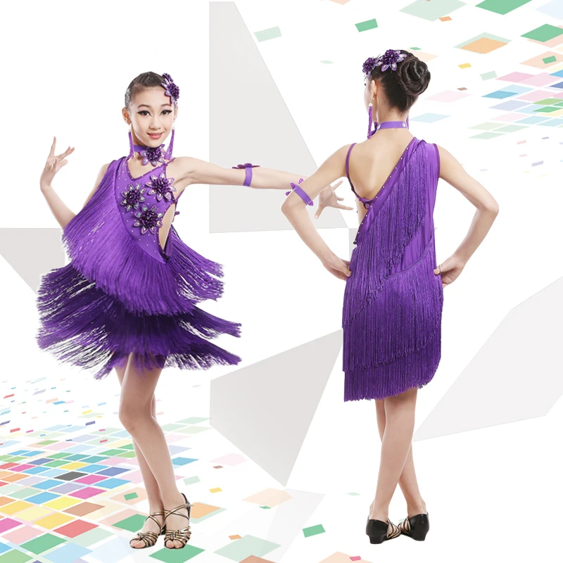 Новинка латинский костюм с юбкой для танцев девочек Детская летняя одежда