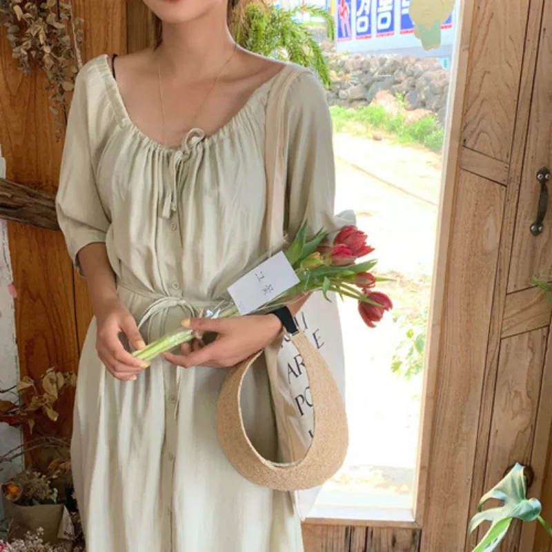 Женское летнее длинное платье-рубашка с круглым вырезом и шнуровкой, Vestidos со шнуровкой размера плюс, повседневное платье, Femme Sukienki Sommerkleid