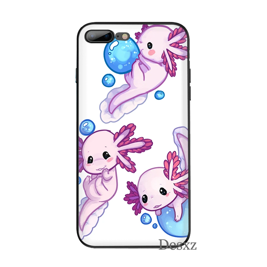 Чехол для мобильного телефона iPhone 11 Pro XR X XS Max iPhone 6 6S 7 8 Plus 5 5S SE, чехол с милым животным Axolotl, черная сумка, корпус