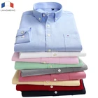 Lang men g Новое поступление 60% хлопок Мужские Оксфордские повседневные рубашки Весна 2018 с длинным рукавом приталенная полосатая рубашка для мужчин размера плюс 5XL