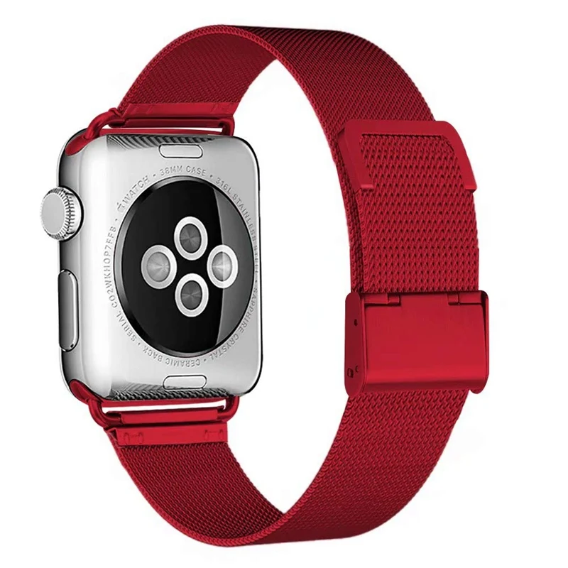 Миланский ремешок для Apple Watch Band 42 мм 38 мм 40 мм 44 мм металлический браслет из нержавеющей стали сетчатый ремешок для часов iwatch Serise4321 - Цвет ремешка: red
