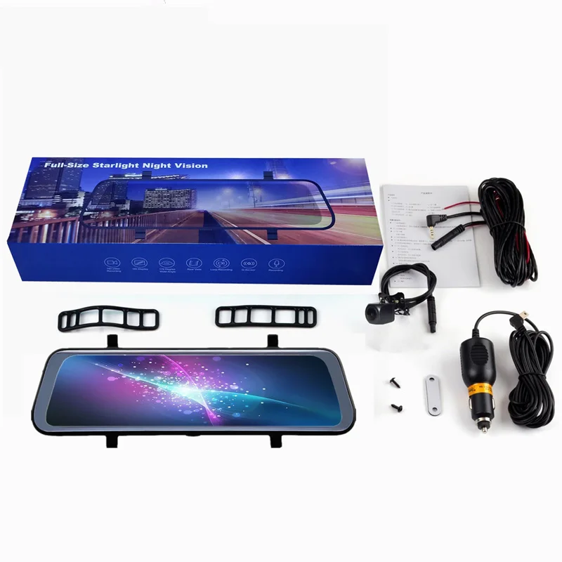 1080P 9,66 дюймов Камера заднего вида ips сенсорный экран DVR камера Dvr видеорегистратор HD 1080 P двойной объектив Dashcam ночного видения - Название цвета: 1080P