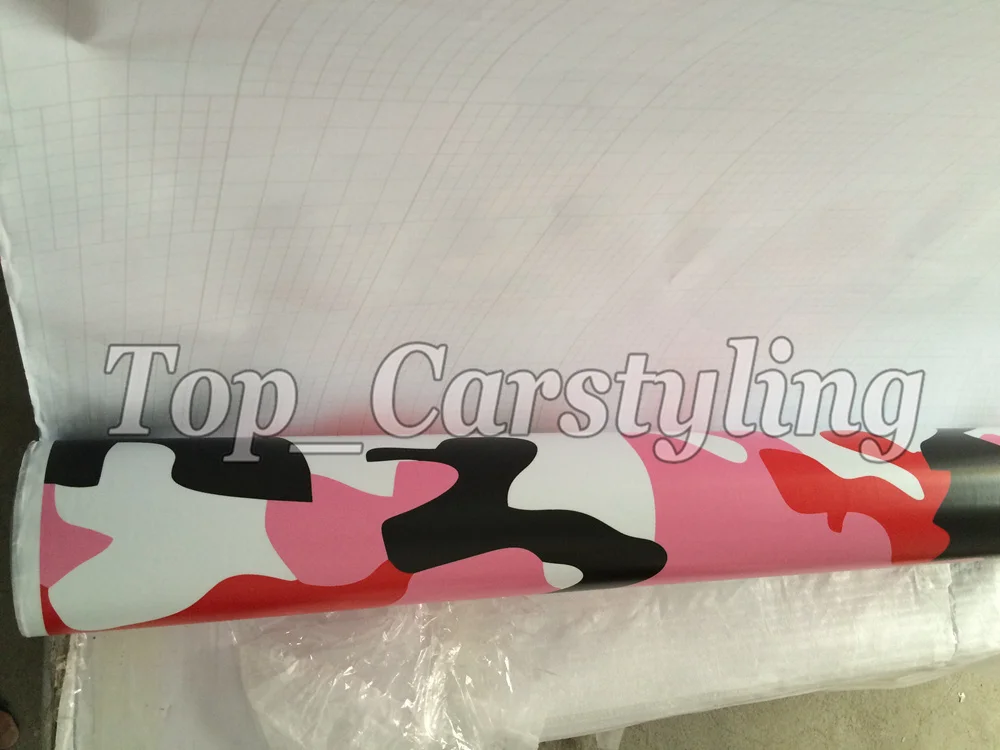 Ярко-красный розовый камуфляжный виниловый чехол для автомобиля без пузырьков