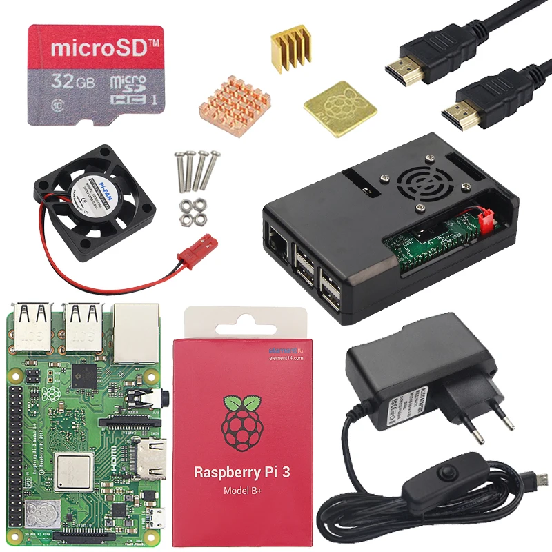 Raspberry Pi 3 Model B или Raspberry Pi 3 model b плюс плата+ ABS чехол+ блок питания мини ПК Pi 3B/3B+ с WiFi и Bluetooth