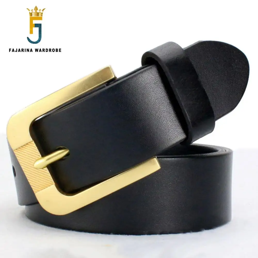 FAJARINA Quality Man Fashion Casual Genuine Leather Retro Luxury Brass Pin Buckle Belts for Men Men's Belt Can 10 Years NW0136