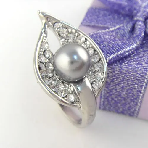 Модное обручальное кольцо для женщин серое жемчужное серебряного цвета сплав