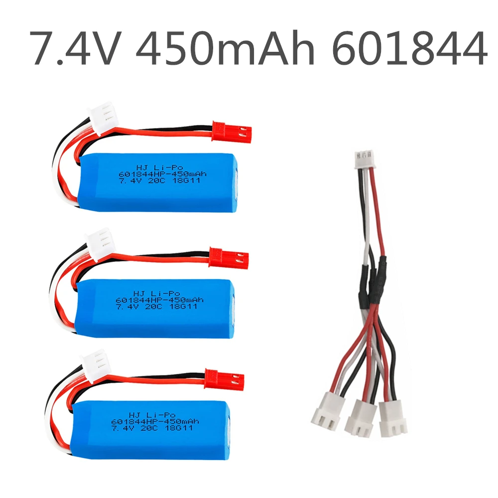 7 4 V 450MAH 601844 35C Lipo аккумулятор с 3 в 1 зарядный кабель для WLtoys K969 K989 K999 P929 P939 RC
