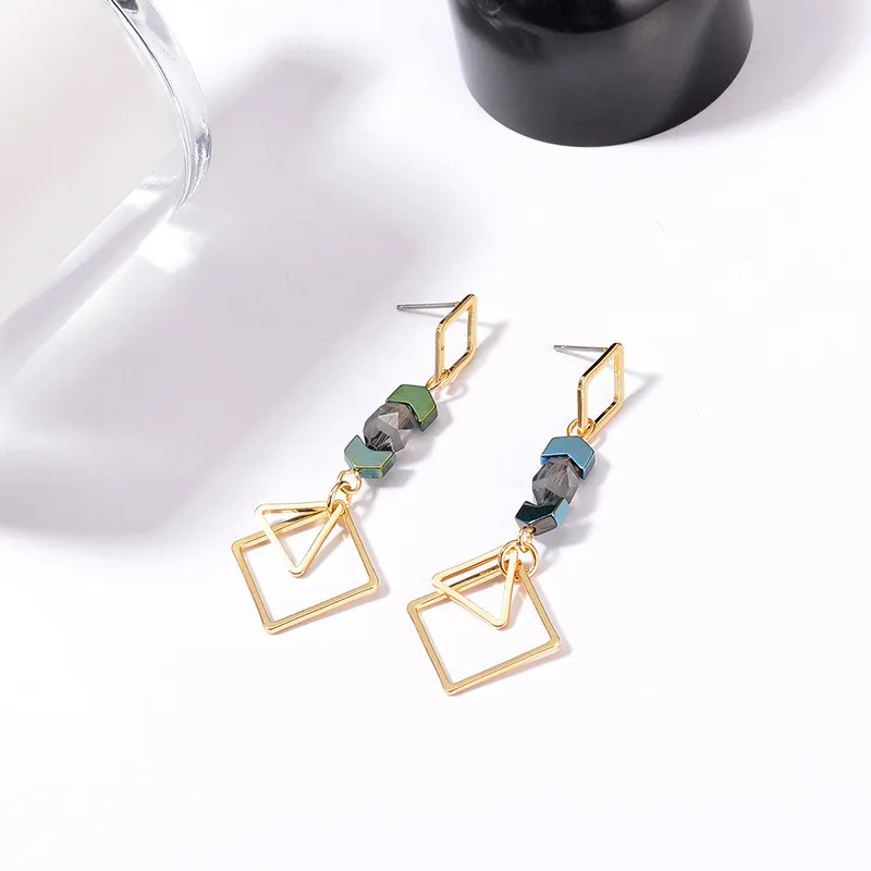 NJ Handmade Original Jewelry Retro Hollow Geometric Triangle Crystal Drop Earrings for women Free Shipping | Украшения и