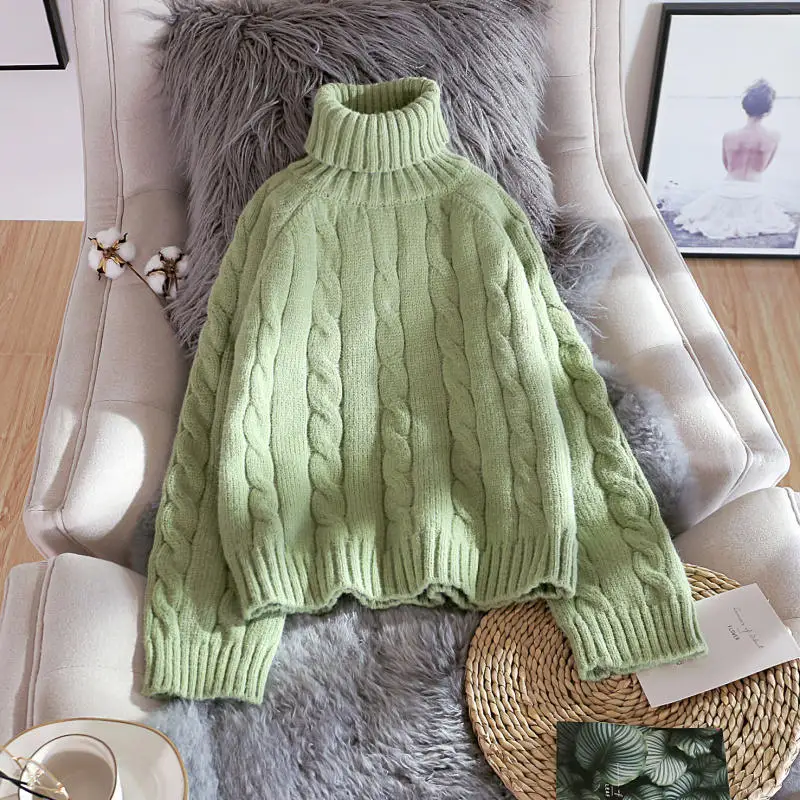 Осенне-зимний короткий свитер с высоким воротником Женский утепленный пуловер