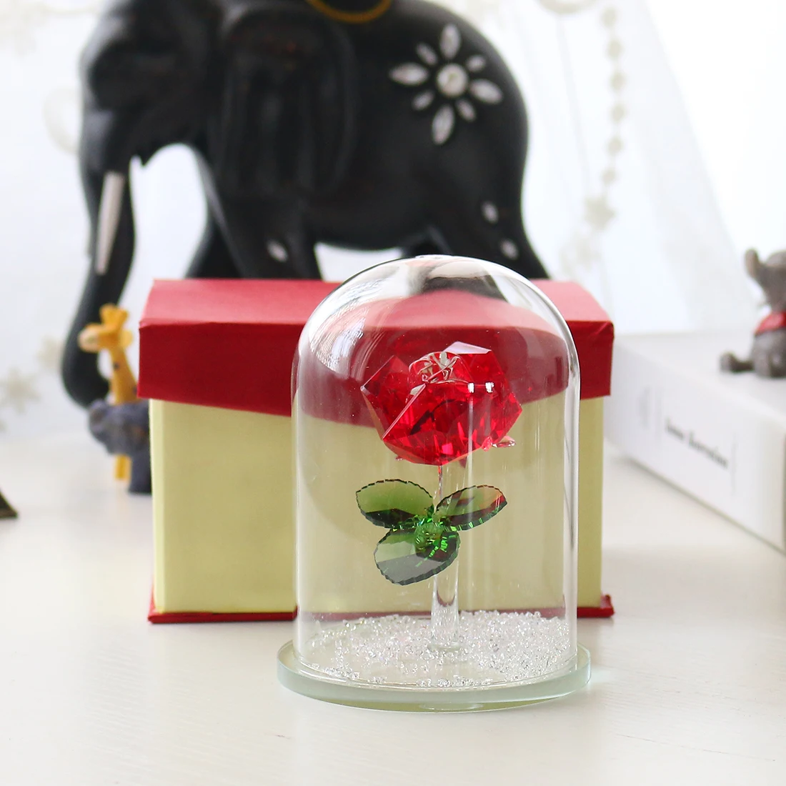 

H&D Crystal Flower Enchanted Rose in Terrarium Pendant Valentines Day Fairy Tale Crystal Gifts For Lover