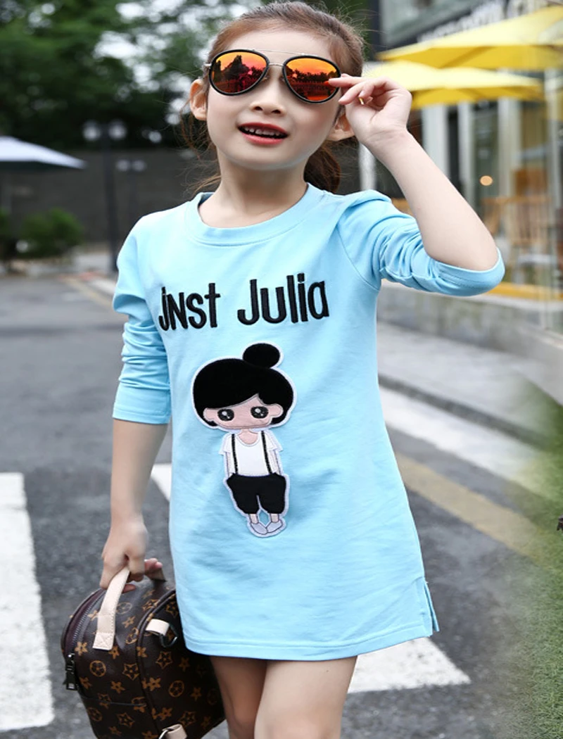 Розничная продажа Длинные футболки–платья для девочек 2016 Новая