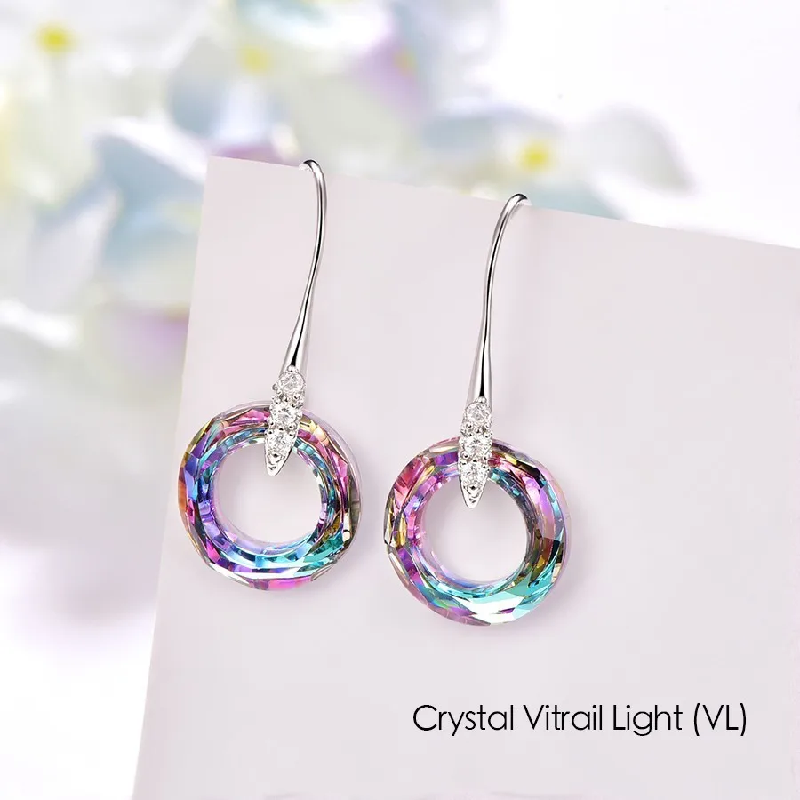 Новые необычные круглые серьги-капли из камня с кристаллами Swarovski, висячие серьги для женщин, Стерлинговое Серебро, богемное ювелирное изделие ручной работы - Окраска металла: Crystal VL