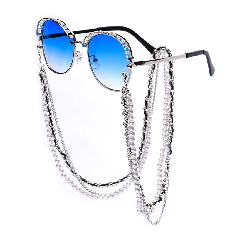 Женские круглые солнцезащитные очки с бриллиантами ретро-цепочка для очков FML UV400