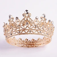 full round gold baroque bride crown crystal wedding hair accessories headpiece european court style bridal tiara headband