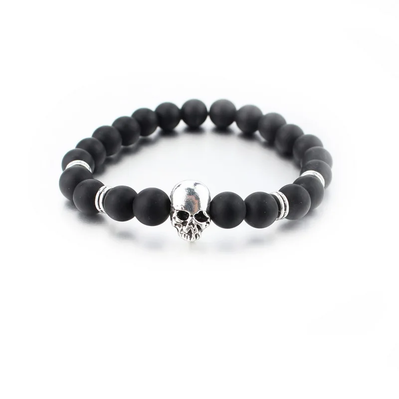 2016 New Fashion Natural Stones Skull Bracelet For Women Lava Stone Beads And Tiger Eye Men yoga | Украшения и аксессуары