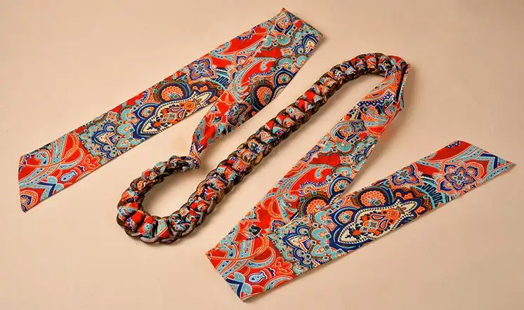 Модный женский цветочный тканевый плетеный пояс с цепочкой Кокосовая шелуха