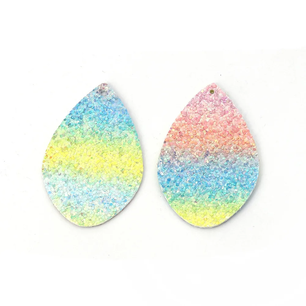 DoreenBeads из искусственной кожи кулон в форме капли воды синий розовый красный павлин узор ювелирные изделия с блестками 55 мм(2 1/") х 36 мм(1 3/8"), 10 шт