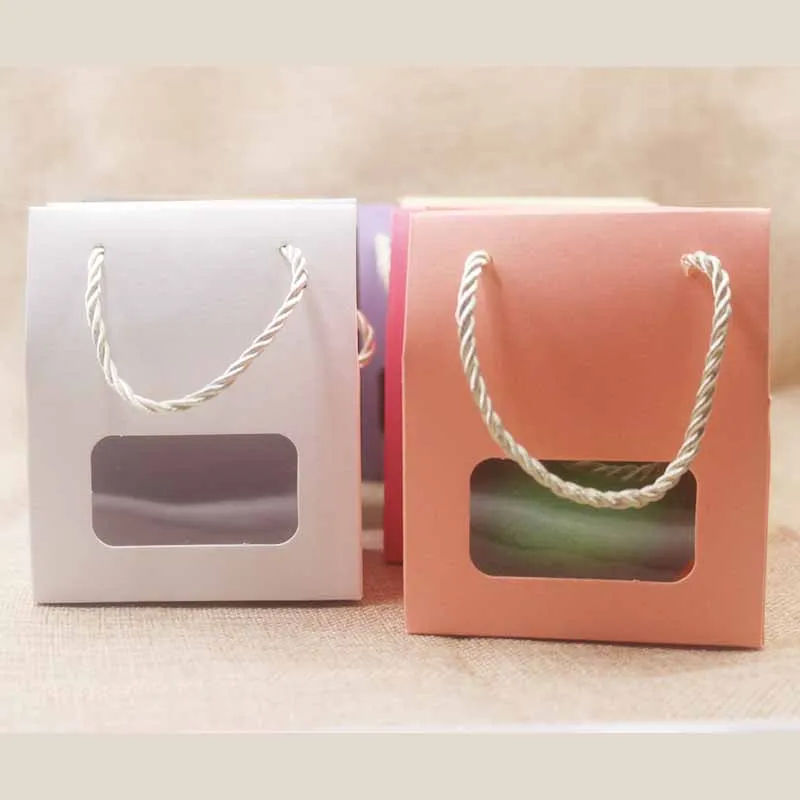 10pcs/lot multi color handle candy Boxes with retangular /heart shape pvc film window paper gifts/wedding package bag box | Дом и сад