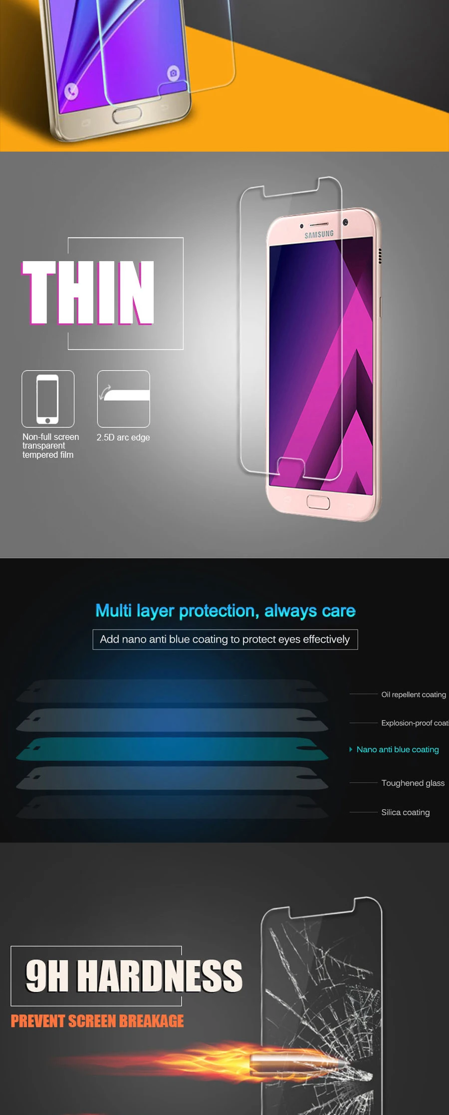 С уровнем твердости 9H 0,3 мм закаленное Стекло для samsung Galaxy J6 A6 A8 плюс A9 A3 A5 A7 J3 J5 J7 версия Экран защитная пленка