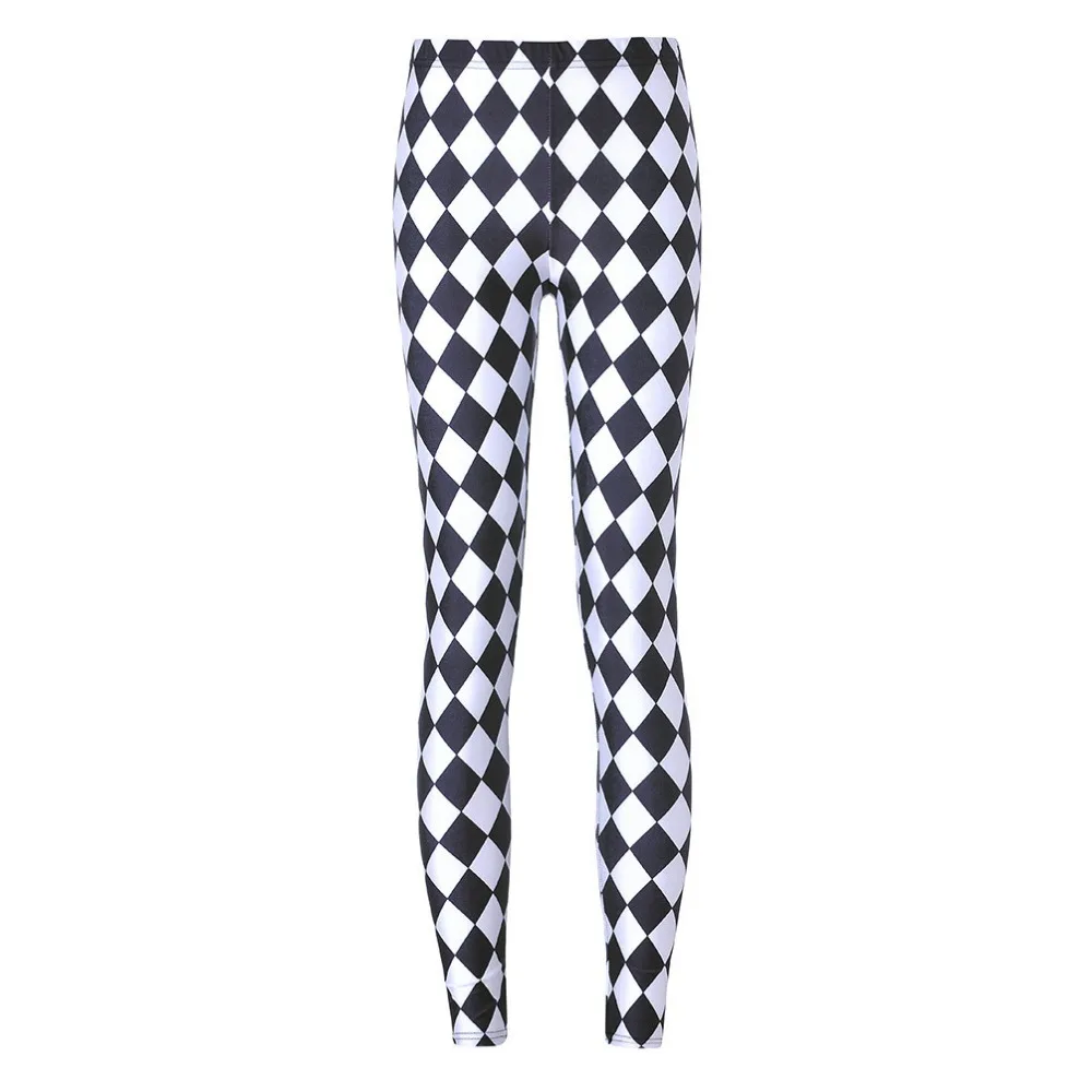

Fashion Women Black White Diamond Block Print Leggings Slim Fit Thin Elastic Polyester Party Pants Casual Trousers Drop Shipping