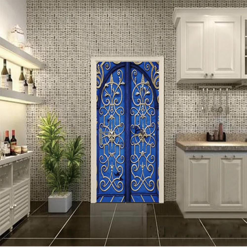 Креативные синие 3D обои в стиле ретро для дверей наклейка на дверь декоративные