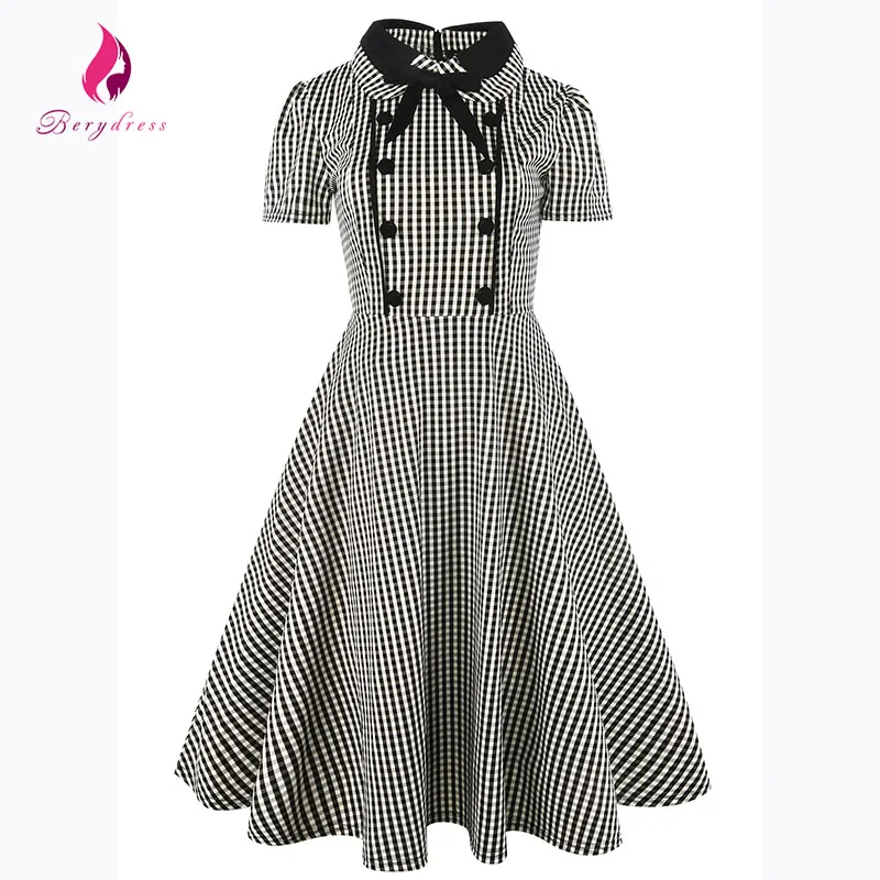 Berydress vintage 1950 s женщин отложным воротником с коротким рукавом коктейль swing dress