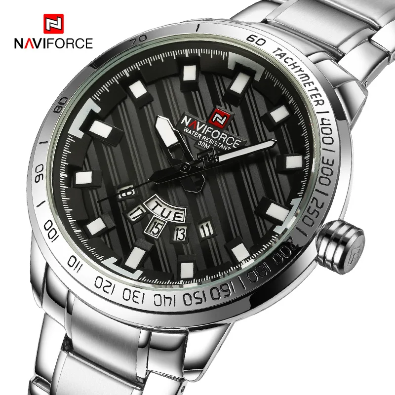 Naviforce модные золотые часы кварцевые Для мужчин лучший бренд класса люкс Аналоговый Наручные часы Водонепроницаемый Спортивные часы мужской Relogio Masculino - Цвет: SilverBlack