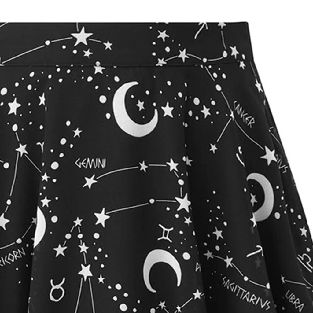 Sexy Long skirt Fashion Women Summer Women Party Gothic Punk Black Starry Sky Moon Print A-Line Short Mini Skirt Y612