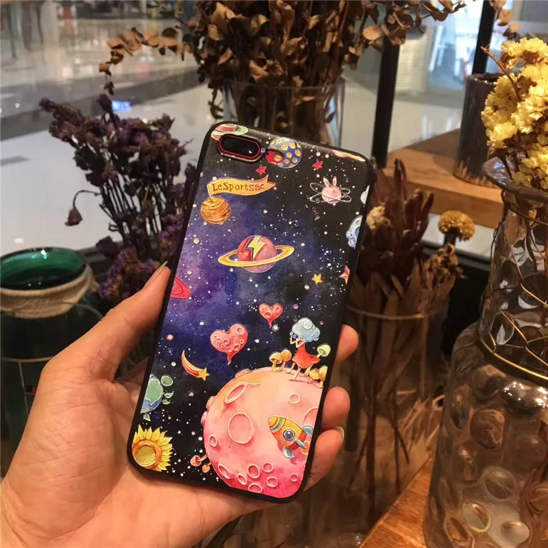 Kerzzil For iphone X 6S 7 8 Plus 3D Relief Phone Cases Starry Space Universe Soft silicon Case 6 Back Cover |