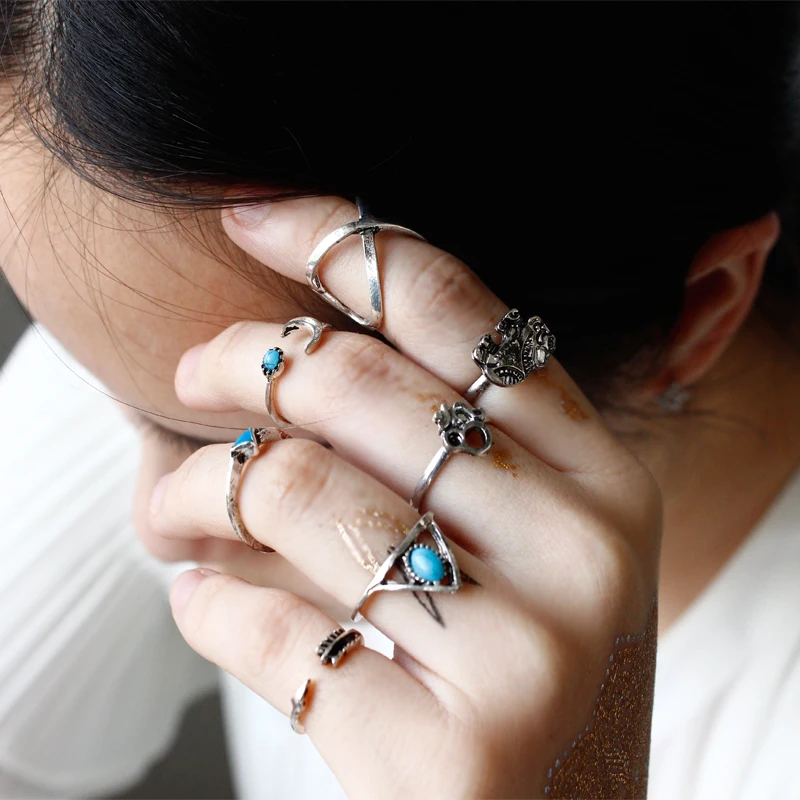 7 шт./компл. Ретро окружении миди стекируемые Комплекты Набор Колец Винтаж