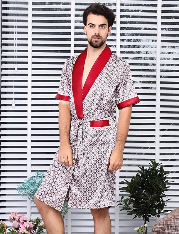 robe 4 Шелковистые повседневные спальные халаты мужские кимоно Летние Элегантные удобные мягкие домашние халаты юката Мужская домашняя одежда для мужчин - Цвет: robe 4
