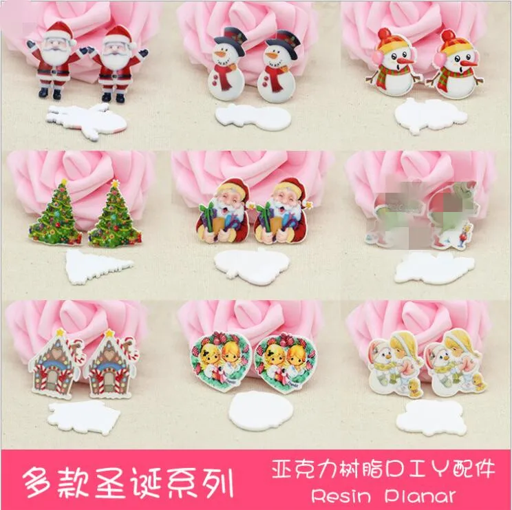 10 шт./лот плоская смола Рождественская елка Санта Снеговик аксессуары Кабошоны
