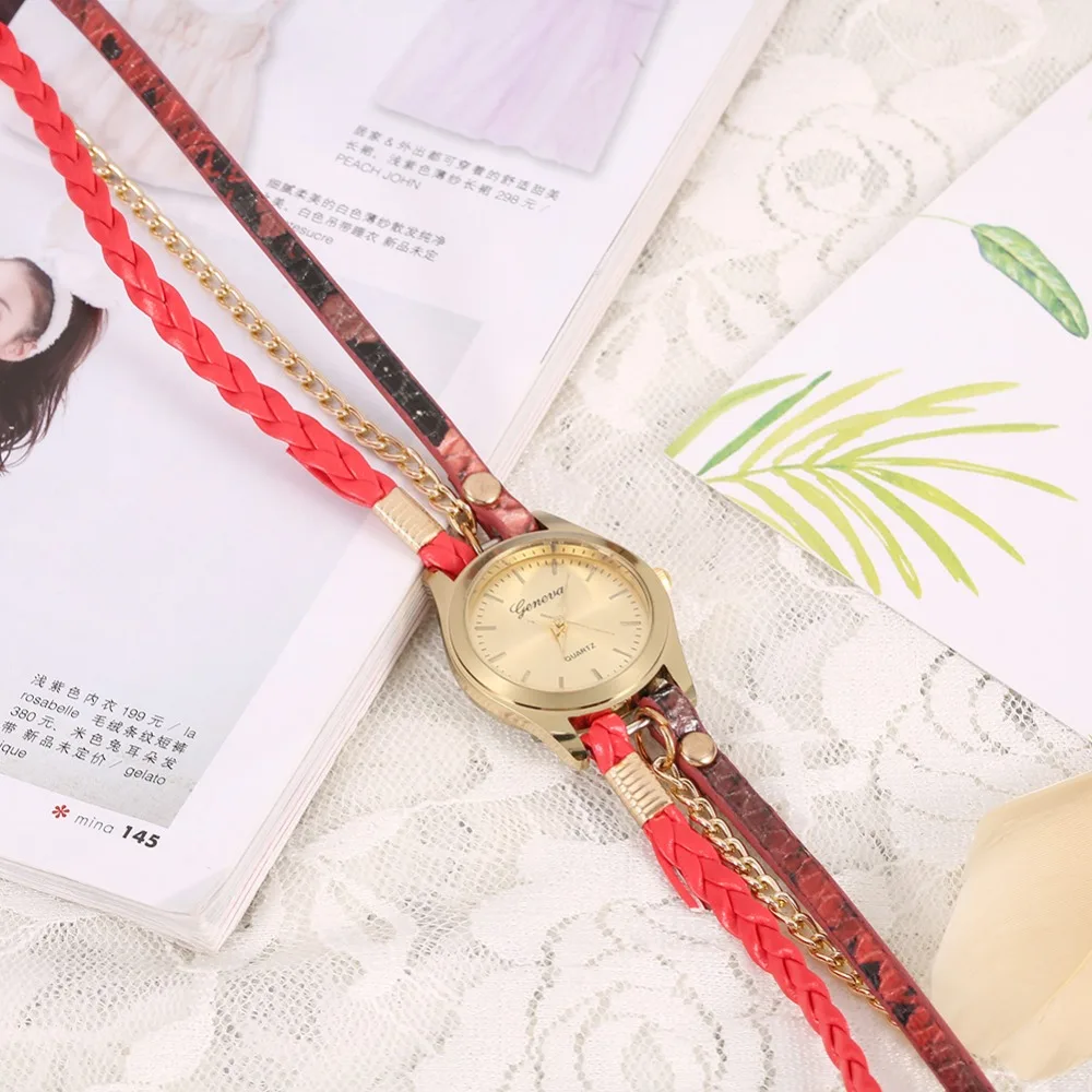 Женские часы-браслет Relojes Mujer винтажные плетеные кварцевые наручные часы из искусственной кожи повседневные женские часы в подарок под платье