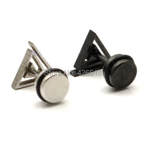 Полые треугольные белые черные серьги гвоздики из титановой стали в стиле панк