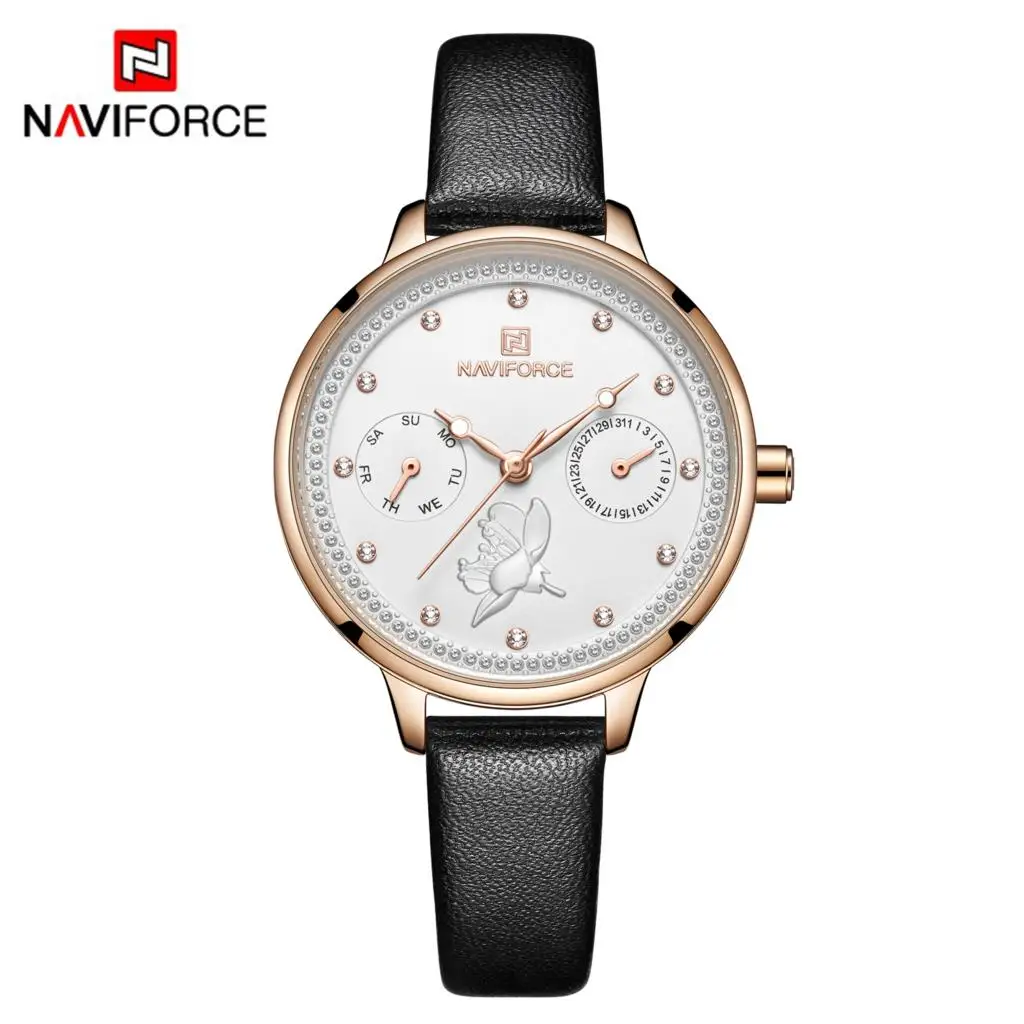 2019 NAVIFORCE Women Watch Fashion Quartz Lady Leather Watchband Date Week Casual Waterproof Wristwatch Gift for Girl | Наручные часы